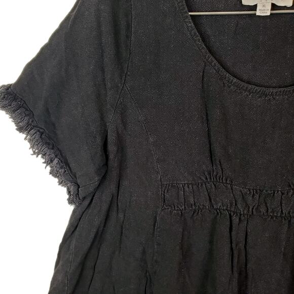 Umgee Babydoll Linen Blend Tunic Peasant Boho Ruffle Short Sleeve Fringed Sz XL - Picture 6 of 11